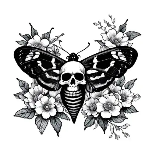 Moth With Skull And Flowers