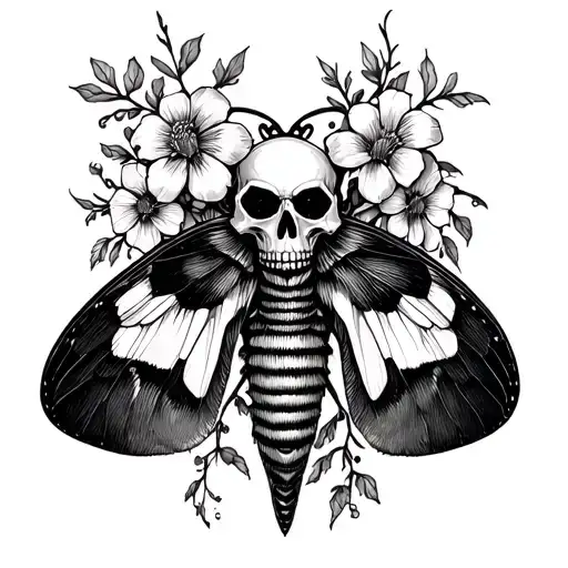 Moth With Skull And Flowers