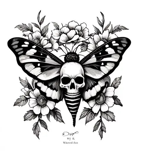 Moth With Skull And Flowers