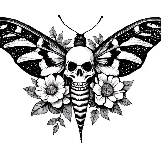 Moth With Skull And Flowers