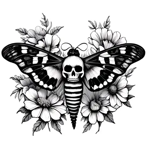 Moth With Skull And Flowers