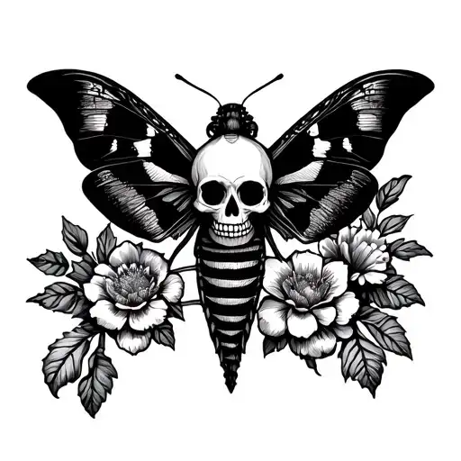 Moth With Skull And Flowers