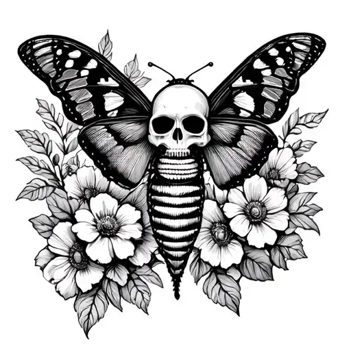 Moth With Skull And Flowers