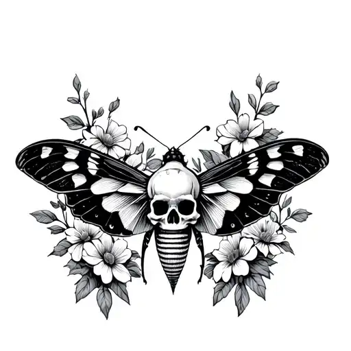 Moth With Skull And Flowers