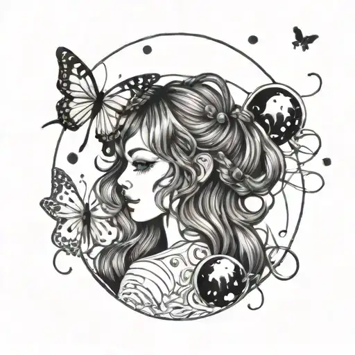 Wavy Hair Girl Music Dog Butterfly Planets