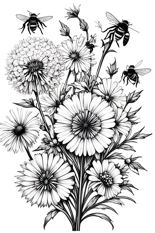 Wild Floral With Dandilions And Bees