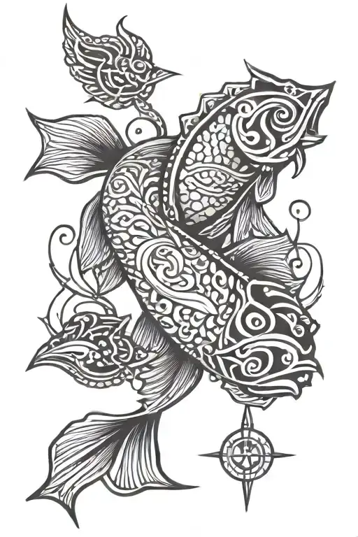 Polynesian Tattoo For Right Arm With Zodiac Sign Of Pisces