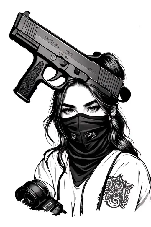 Girl Ski Mask With Glock 9Mm Gun