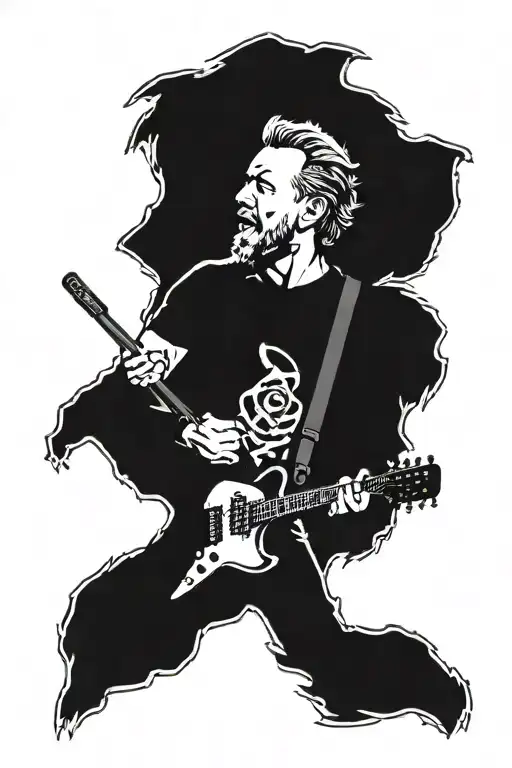 James Hetfield Silhouette With Explorer Standing In Front