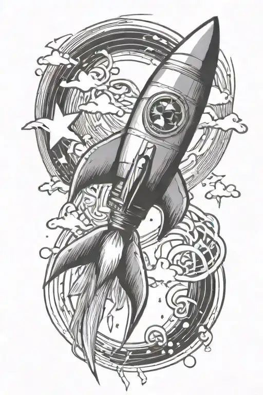 Rocket Flying With Dollar Signs And Music Notes Flowing