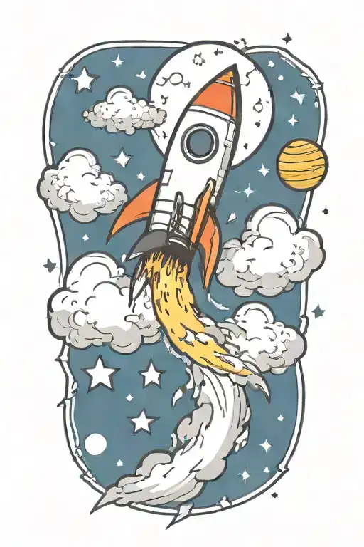 Rocket Flying With Dollar Signs And Music Notes Flowing