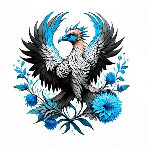 Phoenix And Blue Cornflower Intertwined
