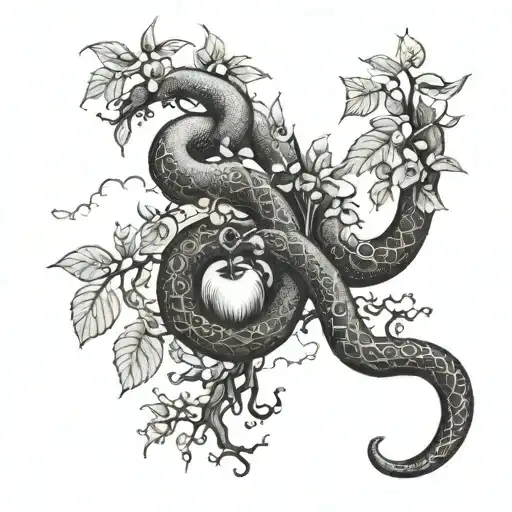 Serpent Wrapped Around An Apple Tree And Being Choked By A Hand Coming Down From The Clouds