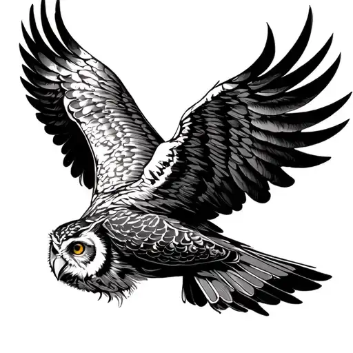 Traditional Owl Flying Spread Wings Sinple