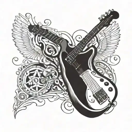 Incorporate A Bass Guitar And A Racing Car Into A Dynamic And Intricate Design