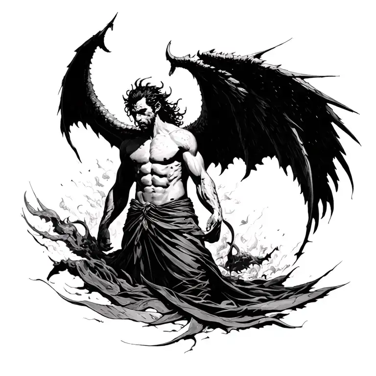 A Men Full Down Fall At His Life But He Rebron At A Demon Wings Spread Wide At Look At The Sky