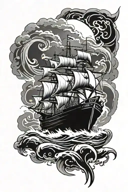 Arm Tattoo Poseidon And Ship Sailing Through Stormy