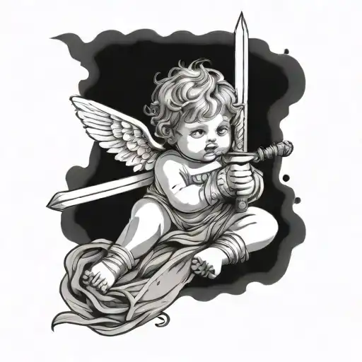 A Baby Angel Holding A Sword