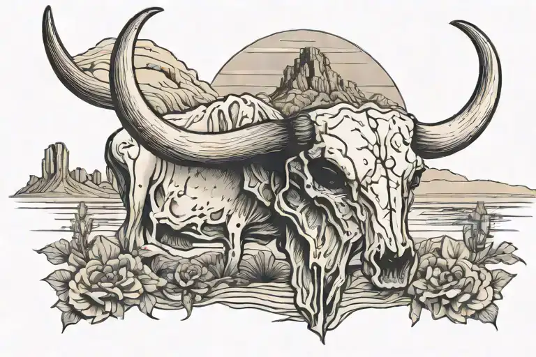 Western Texas Longhorn Skull With Desert Landscape
