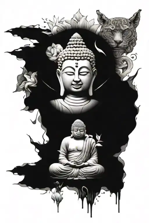 A Tattoo Of Mix Of Hunuman And Goutam Buddha Show Me In A Picture