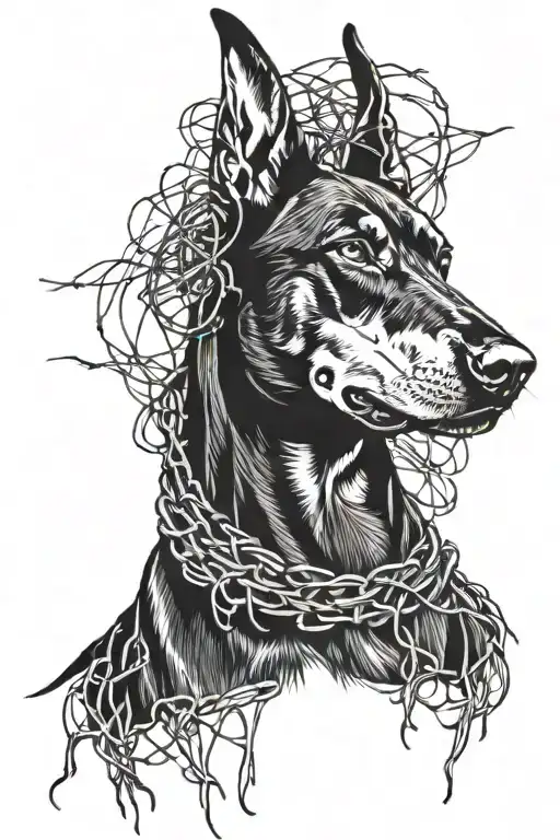 Doberman With Barbed Wire