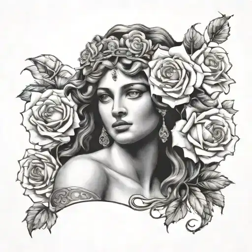 Greek Godess Helen Of Troy Surronded By Roses