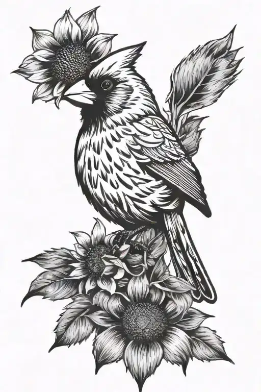 Cardinal And Sunflower