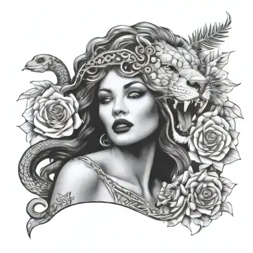 Lions Mouth Wide Open Roar Connected To Snake