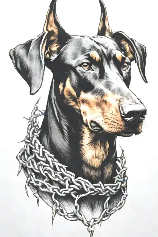 Doberman With Barbed Wire