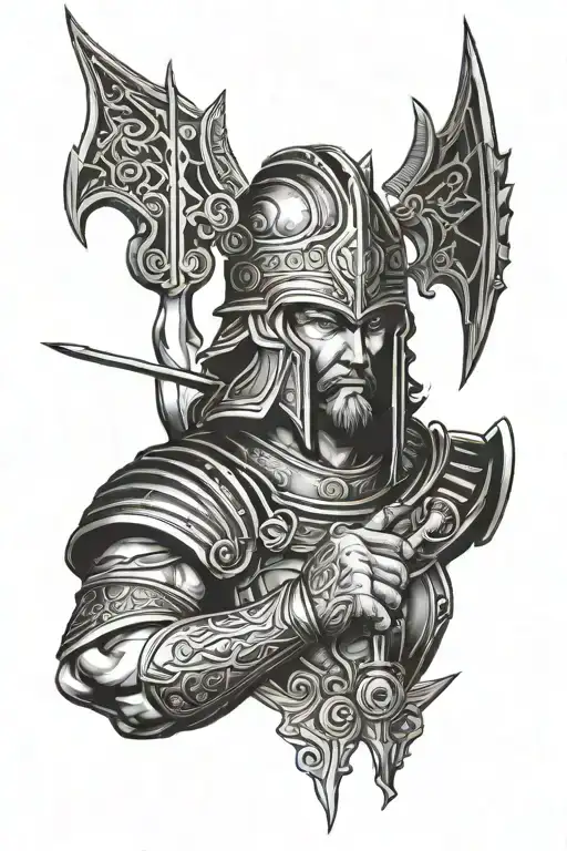 Blackwork Tattoo Design Of God Ares For Side Thigh