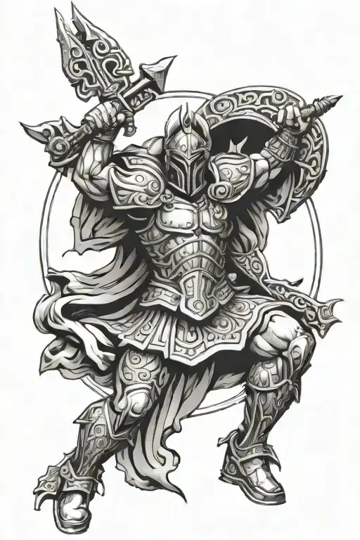Blackwork Tattoo Design Of God Ares For Side Thigh