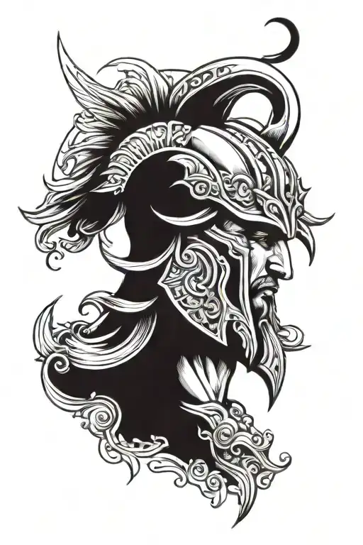 Blackwork Tattoo Design Of God Ares For Side Thigh