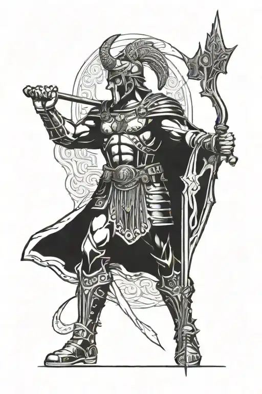 Blackwork Tattoo Design Of God Ares For Side Thigh