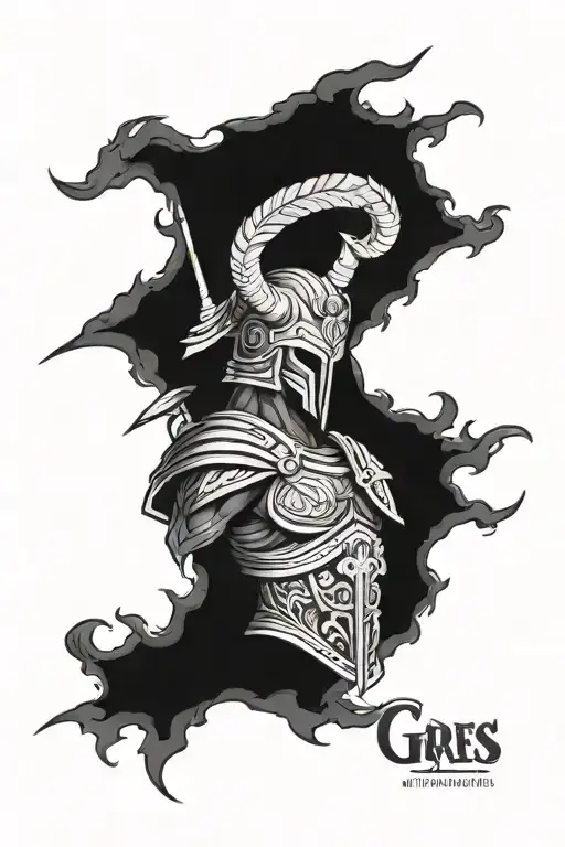 Blackwork Tattoo Design Of God Ares For Side Thigh