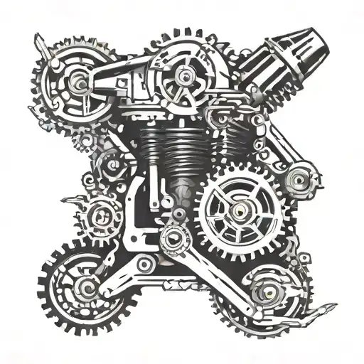 A Motorcycle Engine Intertwined With Gears And Tools