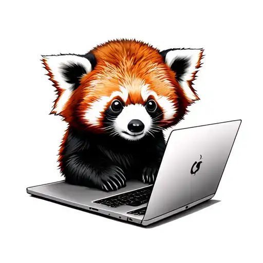 A Portrait Of A Cute Red Panda Using A Laptop The