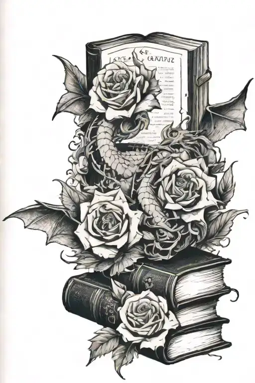 Books With Rose And Dragon Flying
