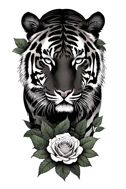 Jungle Of Roses With A Tiger Emerging