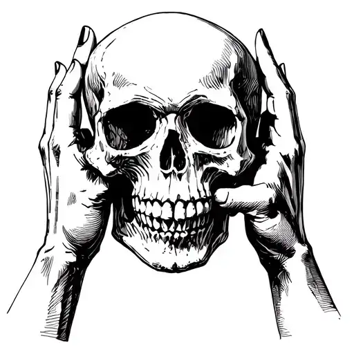 Sketch Of A Hand Holding A Skull