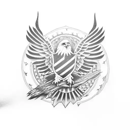 Eagle Soaring Above An American Flag