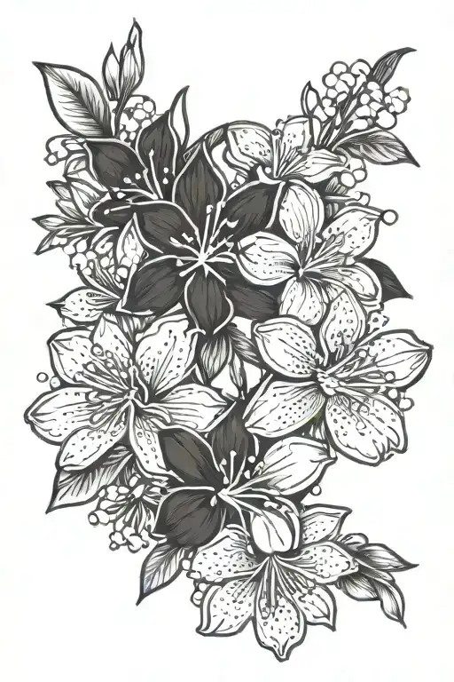 Cherry Blossoms And Plumerias Bold Blackwork