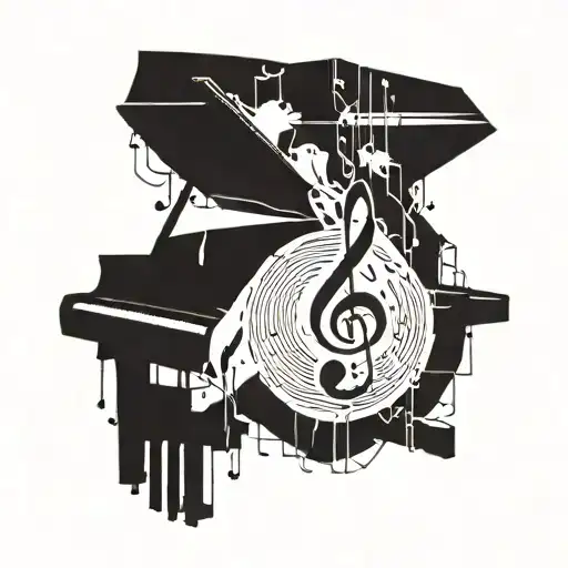 A Geometric Design Incorporating Musical Notes And Animal Silhouettes