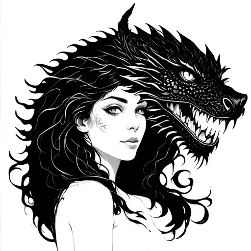 Woman Face Surrounded By A Dragon