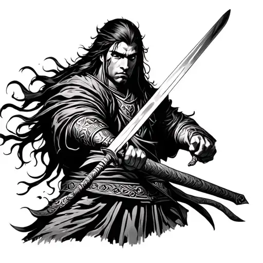 Peacefull Warrior Wielding A Sword