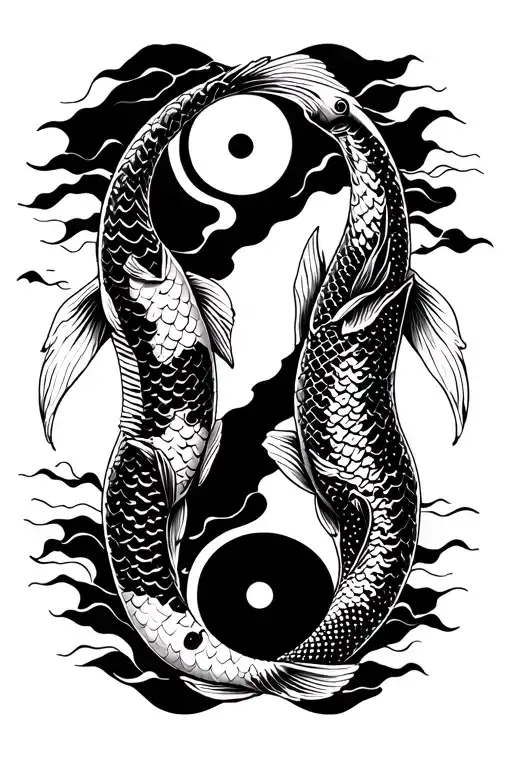 2 Koi Fish Swimming Yin Yang Symbol Made