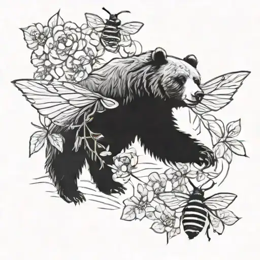 Grizzly Bear And Honey Bee Flying