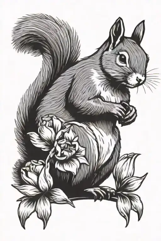 Squirrel Holding Tulip Flower
