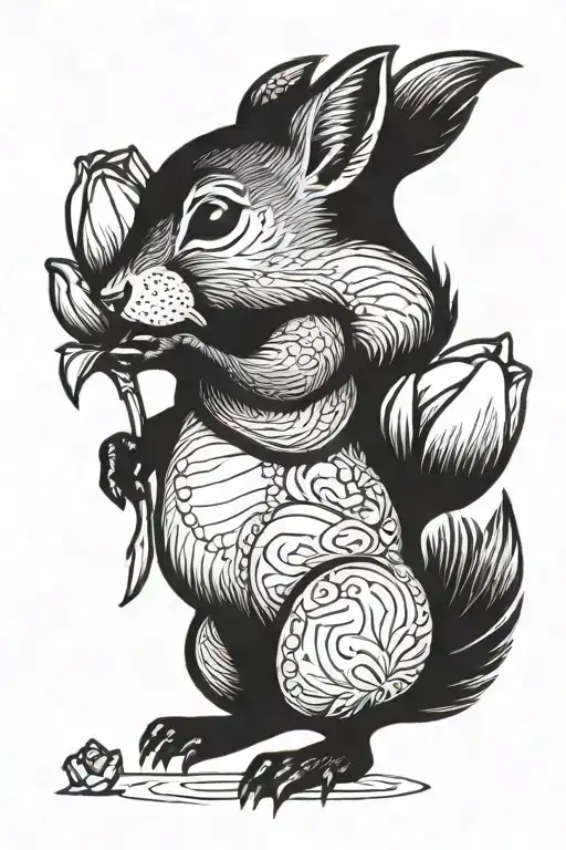 Squirrel Holding Tulip Flower