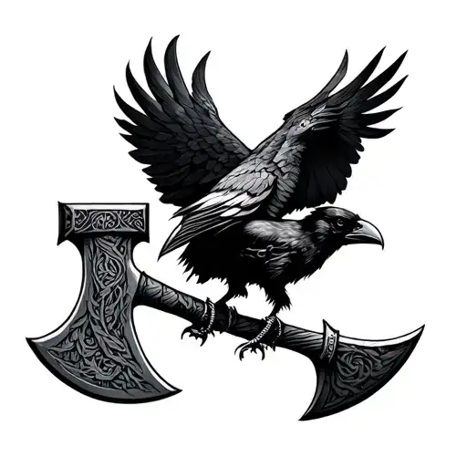 Norse Axe And Ravens