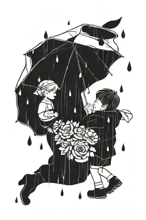 Son Giving Mom Flowers In The Rain